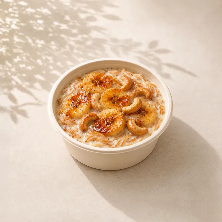 Caramelised banana semiya kheer with toasted cashews for Diwali office orders in Bangalore