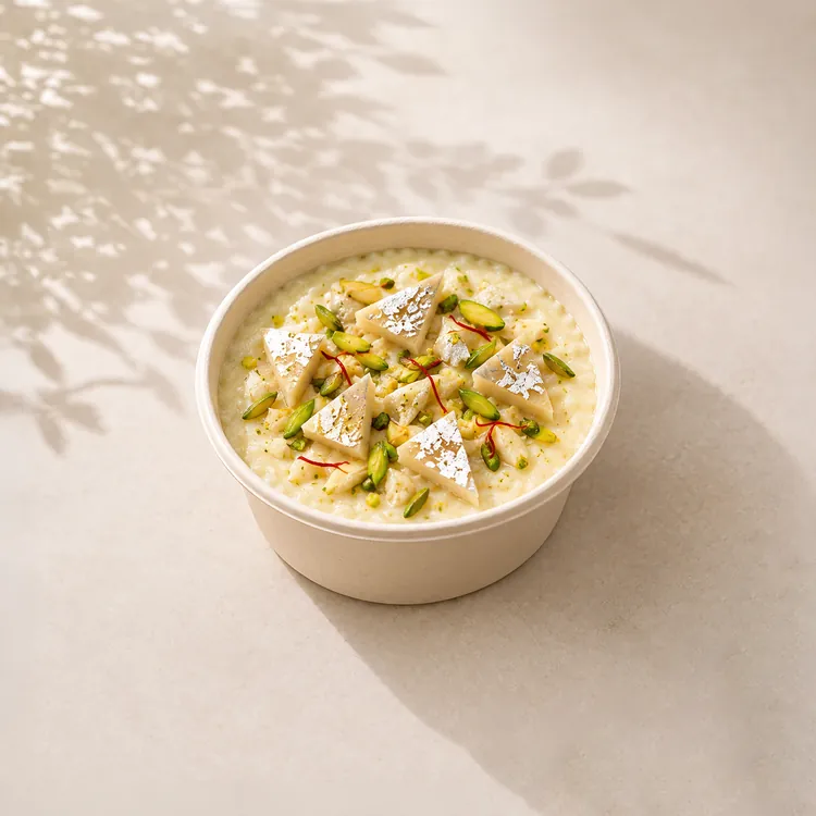 Kaju katli phirni cup with pistachios and saffron for Diwali office orders in Bangalore