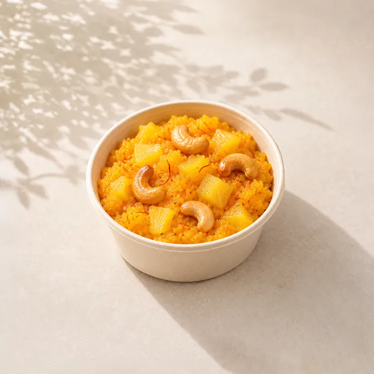 Pineapple kesari cup with roasted cashews for Diwali office orders in Bangalore