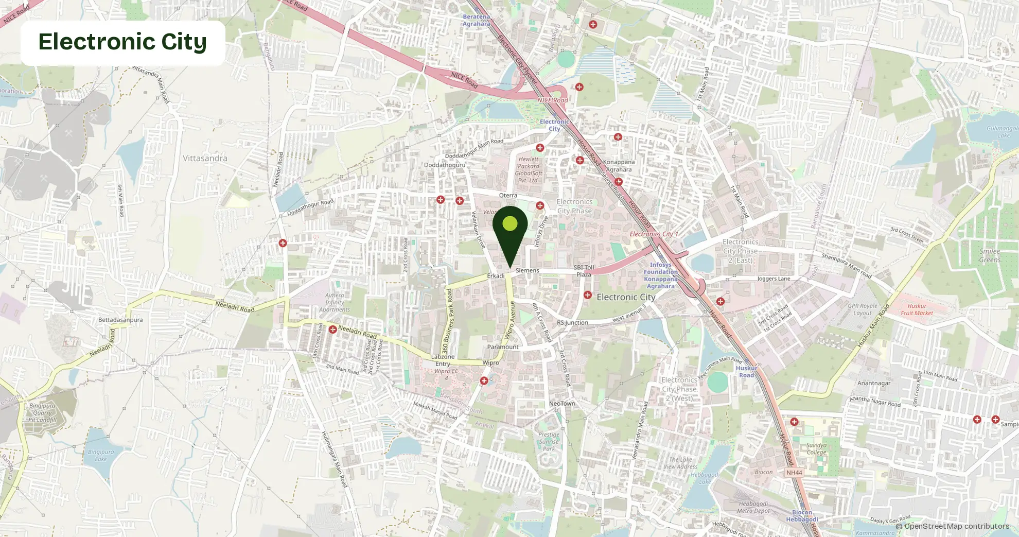 Map of Electronic City, Bangalore, outlining the area where Carb Theory delivers corporate catering and office meals
